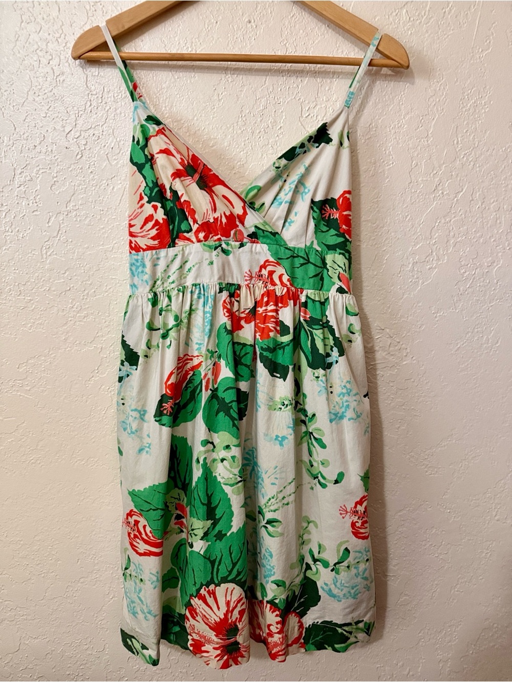 Tommy Hilfiger Floral Mini Tank Dress V Neck White Green And Red Print Sz 2